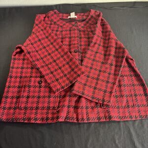 Covington Jacket Womens Red Black Houndstooth 3/4 Sleeves Size 20-22W